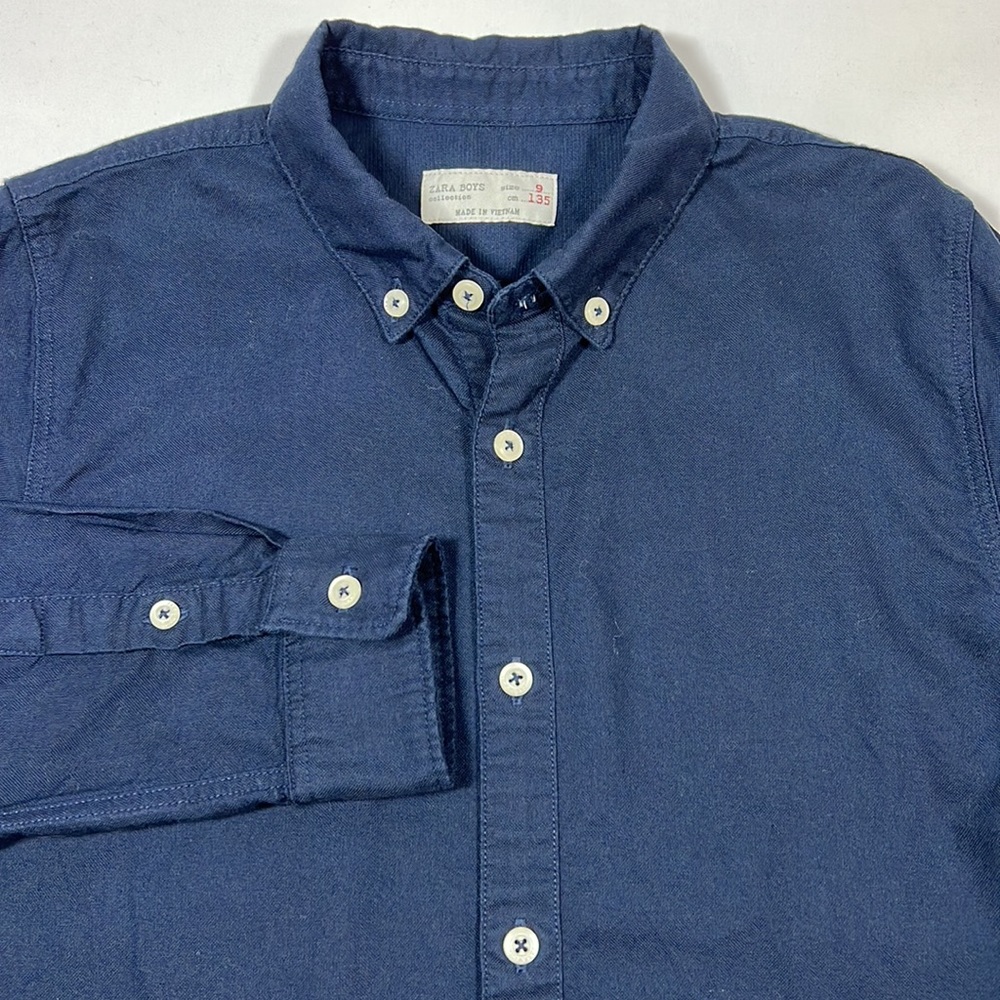 Zara Boys Navy Button Down Dress Shirt Size 9